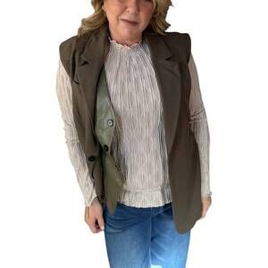 NEW WHITEROOM+CACTUS single button sleeveless blazer in olive combo